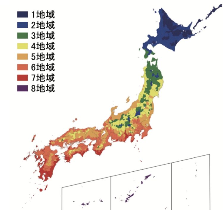 断熱性・気密性の面で指標となる国土交通省の地域区分